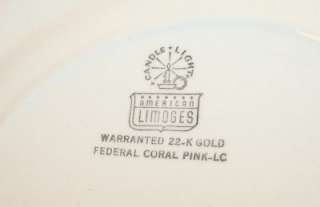 American Limoges Federal Coral Pink 4 Salad Plates EUC  
