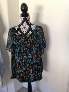 DRESS BARN WOMAN MULTI  COLOR SHORT SLEEVE LINED TUNIC TOP SIZE 3X 