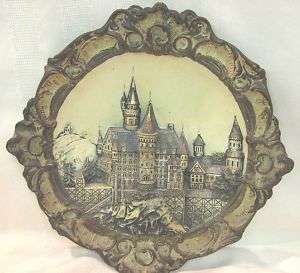 Antique Majolica Neuschwanstein Germany Castle Plate Raised Features 