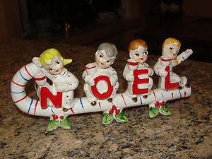 Rare VINTAGE CHRISTMAS CANDY CANE NOEL CANDLE HOLDERS  