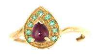 Burma Ruby Emerald heart engagement 14K gold ring .71 cts anniversary 