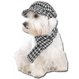 LARGE Dog Black Houndstooth Hat & Scarf   Fits heads 5 L x 7 W 