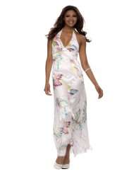 Astrapahl, langes Luxus Seidenkleid im Butterfly Design, Farbe weiß