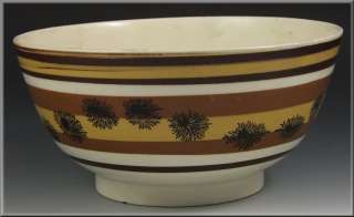 Early 19thC Banded Mochaware Bowl w/ Seaweed Designs  