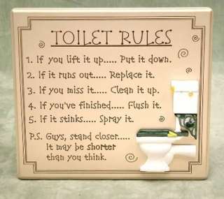 The Toilet Rules MDF Hanging Plaque   Fun Toilet Sign  