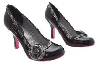 RUBY SHOO GARLAND WOMENS BLACK PATENT FLOWER COURT SHOES NEW  