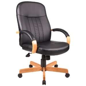   BOSS LEATHERPLUS EXEC. CHAIR W/OAK FINISH   Delivered