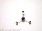 PTFE 2 way Double Piercing Gem Navel Belly Bar Bars Clear Crystal 