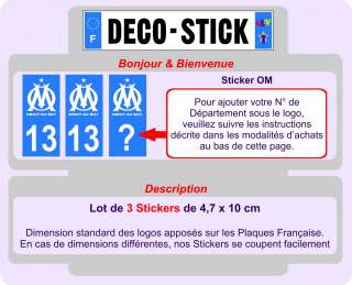   3 Autocollants OM Marseille Sticker Immatriculation