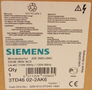 Siemens Reversing Starter 3TD46 02 2AK6  