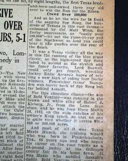   Horse Racing Win ASSAULT Triple Crown Winner 1943 Newspaper  