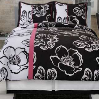 Girl Black White Pink Queen Comforter Teen Bedding Set  
