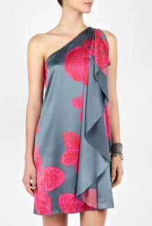 Halston Heritage  Tiered Orchid Print One Shoulder Dress by Halston 