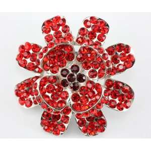  Red Swarovski Crystal Flower Brooch Pin 