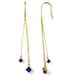   Yellow Gold Amethyst and Diamond Accent Double Drop Earrings Jewelry