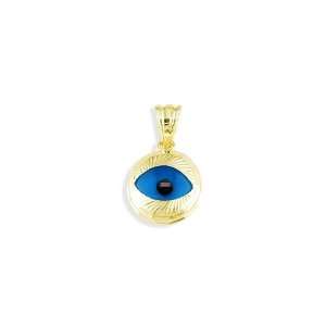    14k Yellow Gold Blue Evil Eye Good Luck Charm Pendant Jewelry