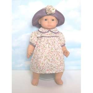 Purple Floral Dress with Matching Hat. Fits 15 Dolls like Bitty Baby 