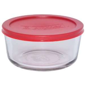  Anchor Hocking Glass Storage Bowl with Red Lid  2cups 