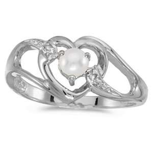   10k White Gold June Birthstone Pearl And Diamond Heart Ring Jewelry