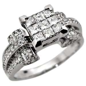  1.20ct Princess Cut Quad Diamond Engagement Ring 14k White 