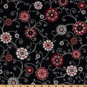   Floral Vines White/Red/Black Fabric By The Yard Arts, Crafts & Sewing