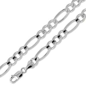  14K Solid White Gold Figaro Chain Necklace 8.5mm (21/64 in 