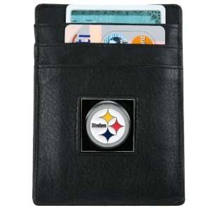  NFL Pittsburgh Steelers Black Leather Card Holder & Money 