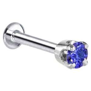   Solid 14KT White Gold 3mm Tanzanite Cubic Zirconia Tragus Earring Stud