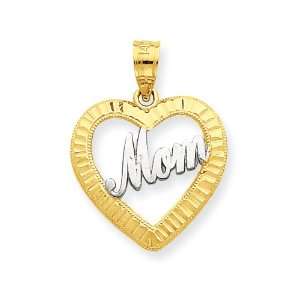   14k Gold & Rhodium Diamond cut Heart with Mom Inside Pendant Jewelry
