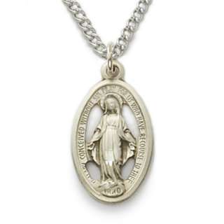 3D Virgin Mary Silver Miraculous Saint Medal & Necklace  
