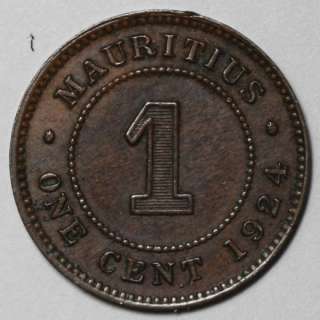 1924 Mauritius RARE KEY Date 1 cent (KING George V)  