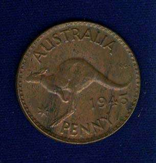 AUSTRALIA GEORGE VI 1943 M PENNY COIN, ALMOST UNCIRCULATED 