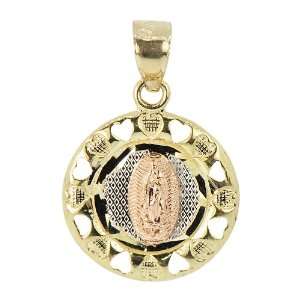 14k Tricolor Gold, Virgin Mary Guadalupe Medal Pendant Charm Round 
