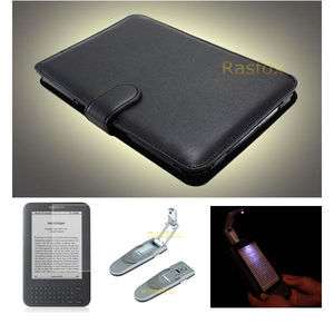  Kindle Keyboard Genuine Leather Cover Case+Reading Light+Screen 