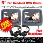 NEW PAIR HEADREST 9 LCD CAR MONITORS DVD PLAYER USB 7