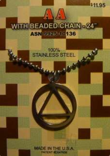 Military Issue Alcoholics Anonymous AA Pendant Stainless Steel Chain 