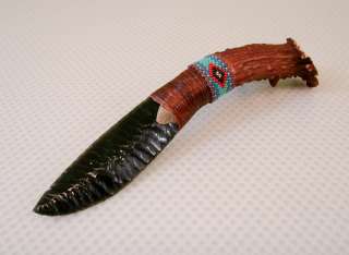 2000 Kenny Hull Obsidian Knife Beaded Knapped  