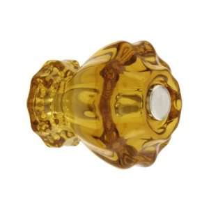  Medium Fluted Amber Glass Cabinet Knob With Nickel Bolt 