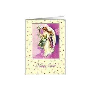  Happy Easter. Angel with flowers. Vintage Card Health 