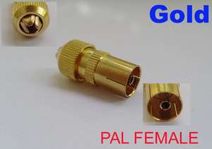 Gold RF Antenna CATV TV FM Coax Cable PAL Female Plug Connector 