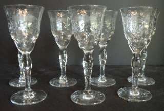   ANTIQUE WHEEL ENGRAVED LIQUEUR STEM GLASSES CRYSTAL elegant glassware