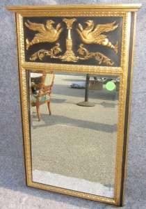 Beveled Trumeau Mirror with Black and Gold Guilted Frame  