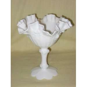  Vintage Milk Glass Double Crimped Pedestal Candy Dish Bowl 