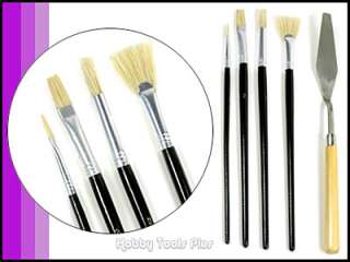 5pc Artist Paint Brush Set w/ Spatula Hog Hair Bristles  