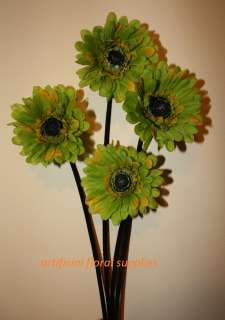 lime green black gerberas 4 stems artificial flowers  