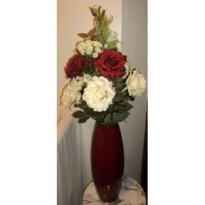 New Fall/Winter Red & Cream Colored Silk Rose Floral 