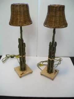 Set of Shabby Country French Metal Asparagus Buffet Table Lamps w 