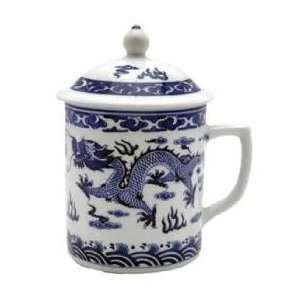 Asian Porcelain Tea Cup or Coffee Mug with Lid & Chinese Traditional 