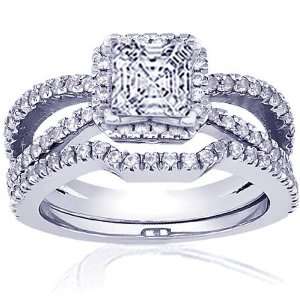 com 1.50 Ct Asscher Cut Halo Petite Diamond Engagement Wedding Rings 