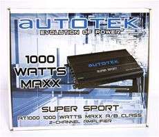 Autotek AT 1000 1000 Watt Peak 2 Channel Car Amplifier AT1000 + 8 